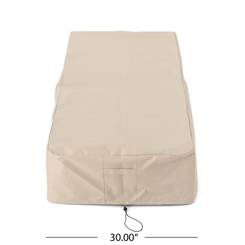 Waterproof Heavy Duty Outdoor Chaise Lounge Cover - Beige Patio Furniture Protector for Sun, Rain & Snow - Perfect for Poolside, Deck, Garden & Backyard Use