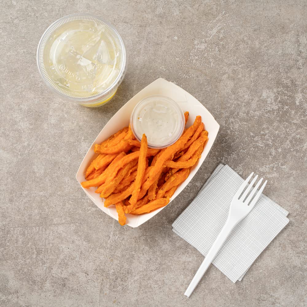 Restaurantware Bio Tek 1/2 Pound Disposable Paper Food Trays - 400 Heavy-Duty Greaseproof White Food Boats for Snacks, Appetizers, Treats | Perfect for Parties, Carnivals, Food Trucks & Catering Events