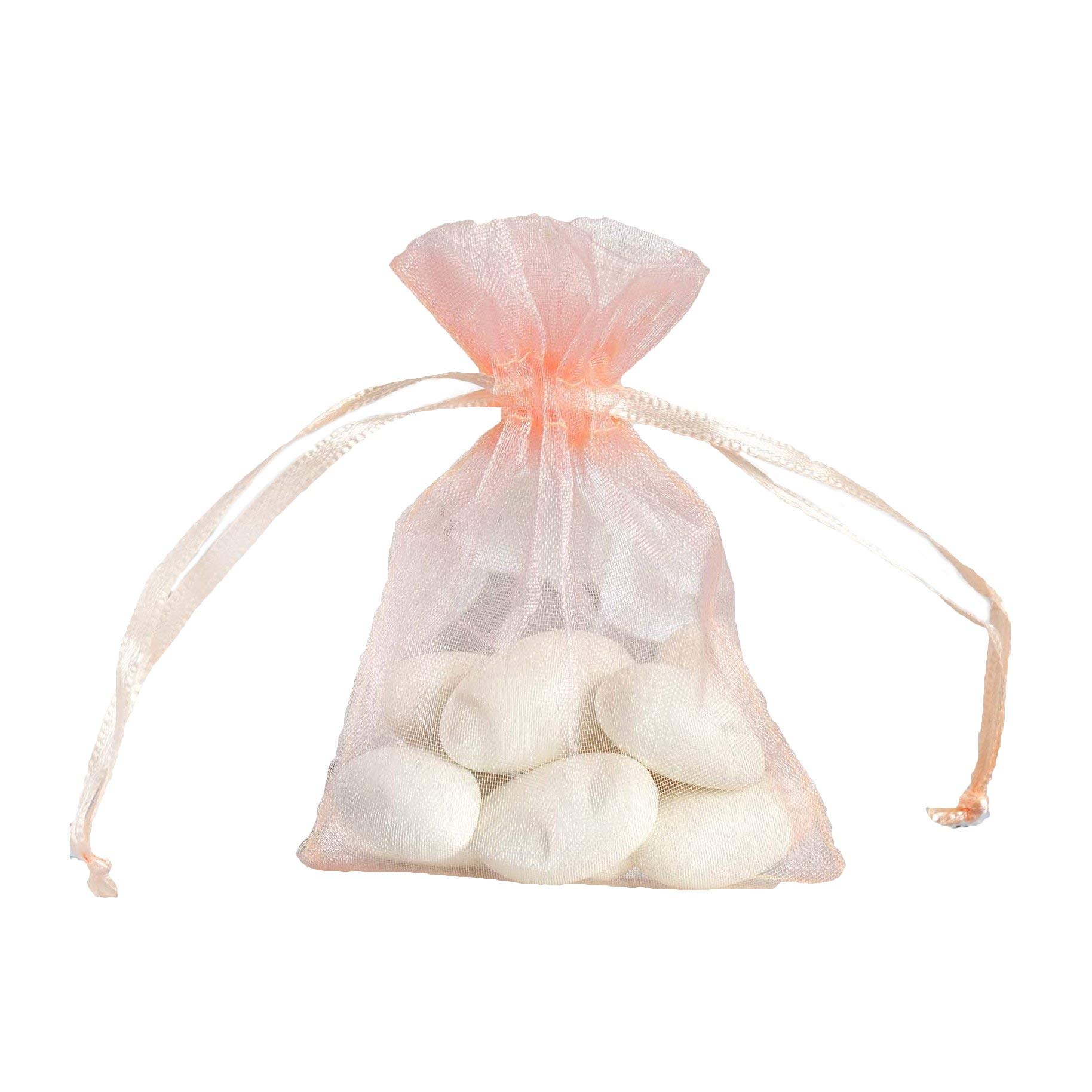 50 Pcs 3x4 Inch Blush Organza Drawstring Bags - Wedding Favors, Jewelry Pouches, Candy Gift Bags for Bridal Shower, Baby Shower & Party Decorations