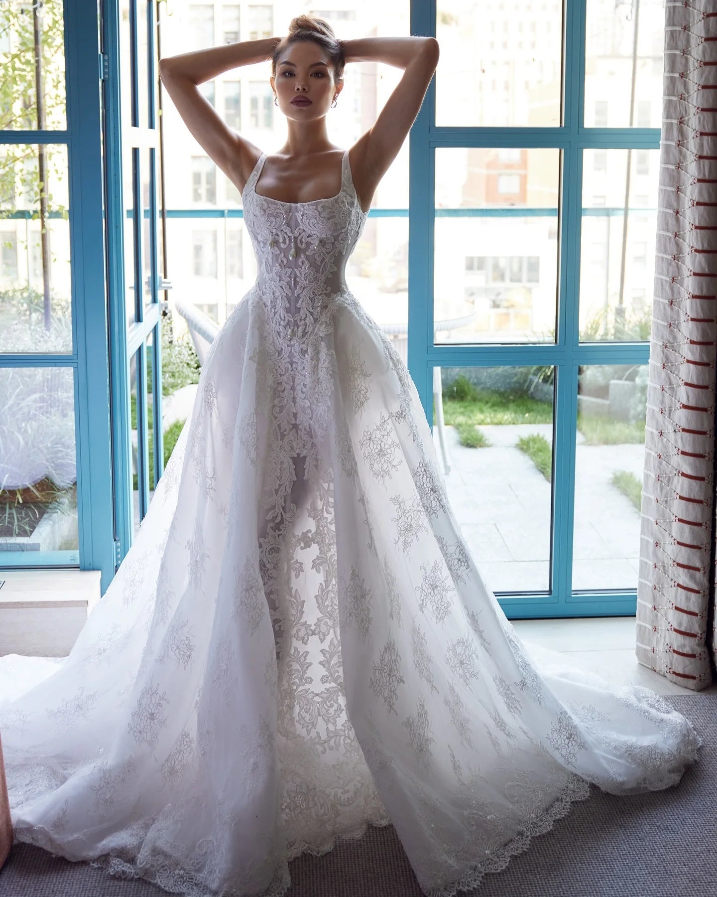 Luxury Lace Wedding Dress with Pearls - Elegant Bridal Gown for Civil Ceremony | Handmade Couture Wedding Dress for Bride | Perfect for Church Weddings, Beach Nuptials & Formal Receptions