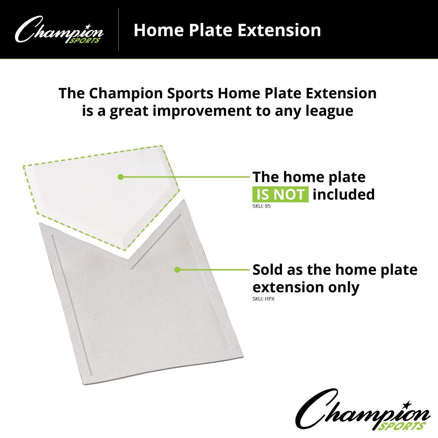 Champion Sports Baseball Home Plate Extension - Durable Rubber Base for Training & Games - Perfect for Backyard, Field, and Practice Sessions