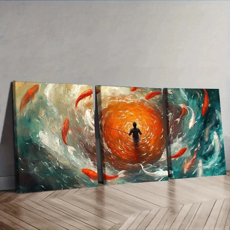 3-Piece Fisherman & Koi Nature Wall Art Set - 40x60cm Framed Canvas Prints | High-Quality Australian-Made Wall Decor | Perfect for Living Room, Bedroom & Office Decor