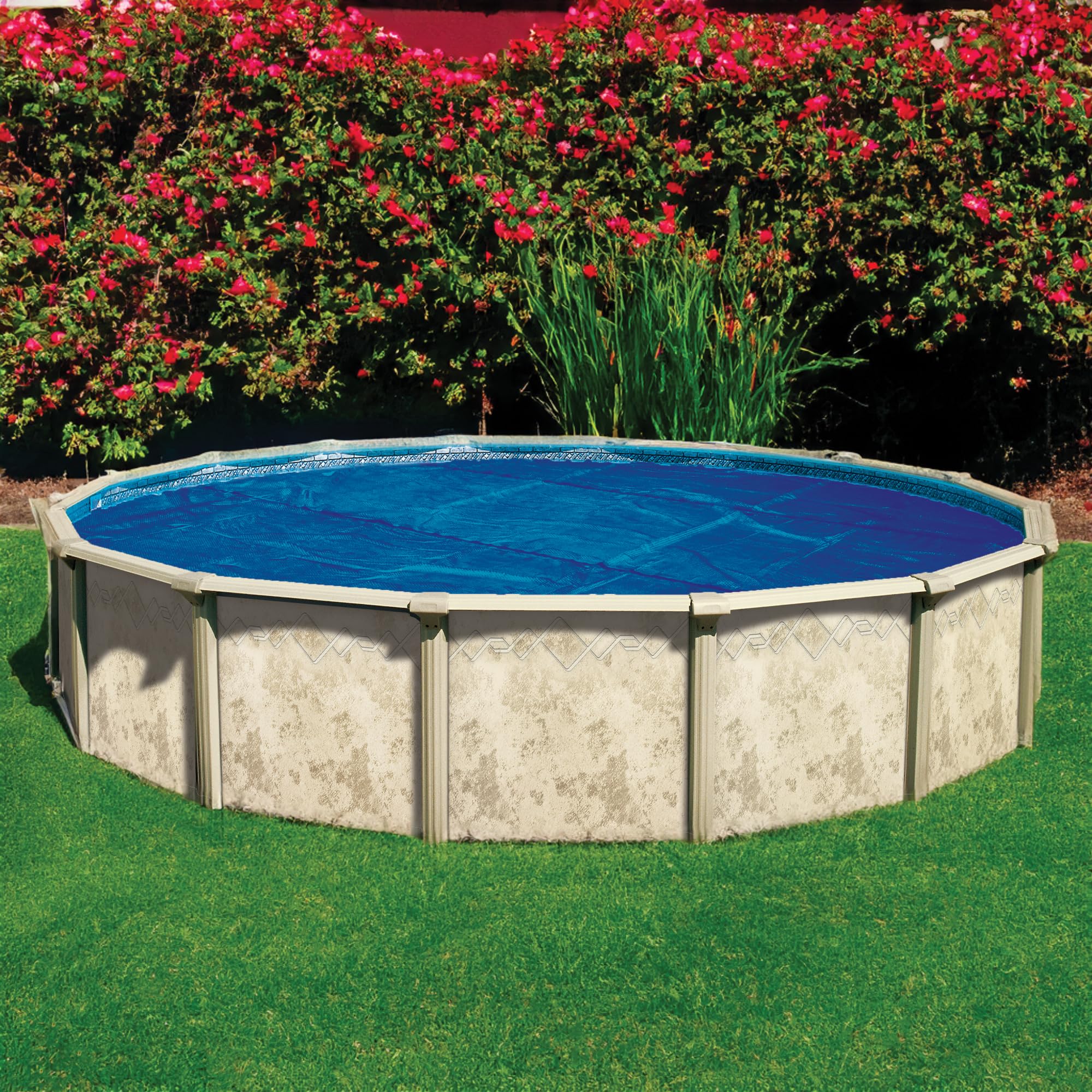 In The Swim 18' Premium Plus Blue/Black Round Solar Pool Cover - 12 Mil Thick for Above Ground & Inground Pools | Solar Heating, Energy Saving, Extends Swimming Season | Perfect for Backyard, Family Gatherings & Summer Fun