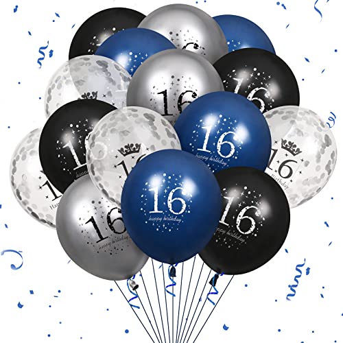 Blue Silver 16th Birthday Balloons