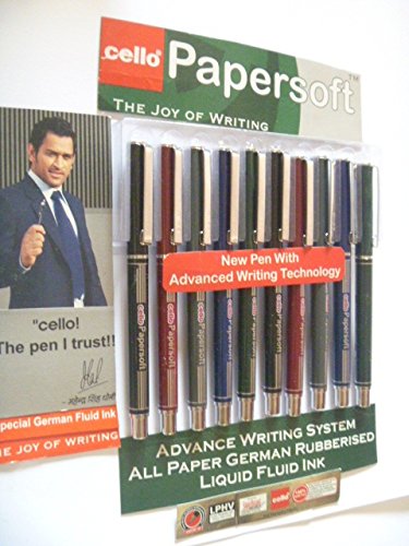 10-Pack Cello Paper Soft Ballpoint Pens - 0.7mm Nickel Silver Tip, Smooth Writing Blue Ink Pens for Office, School & Note Taking (Lot of 10)