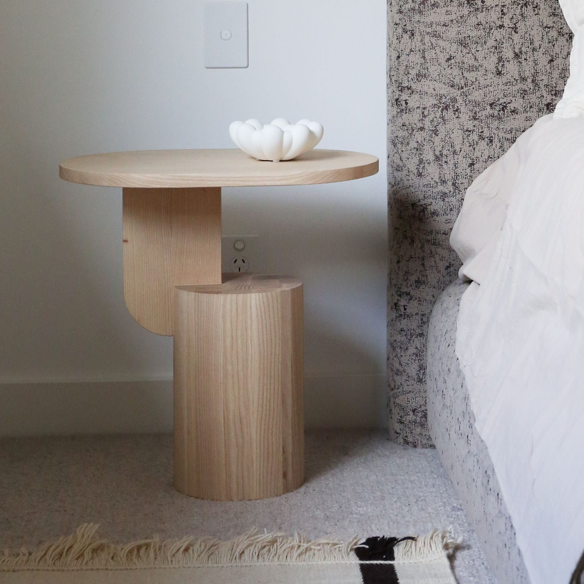 FERM LIVING Insert Side Table - Natural Ash Wood Nightstand for Bedroom, Living Room & Office - Modern Scandinavian Design End Table
