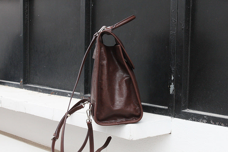 Stylish Minimalist Leather Backpack for Women & Men - Waterproof Laptop Bag for Work, Travel & School - Durable Vegan Leather Daypack with USB Charging Port