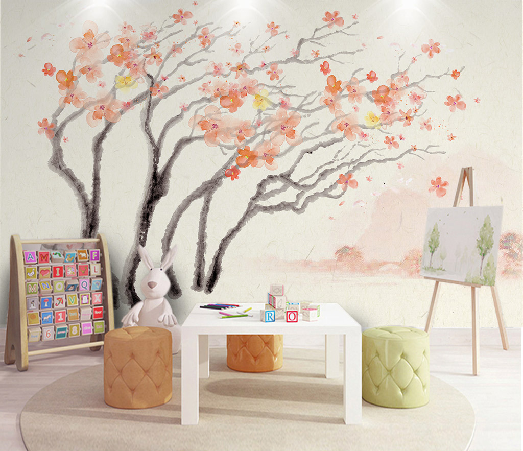 Pastel Tree Watercolor Wallpaper Murals - Nature-Inspired Peel & Stick Wall Decor for Nursery, Bedroom, or Living Room