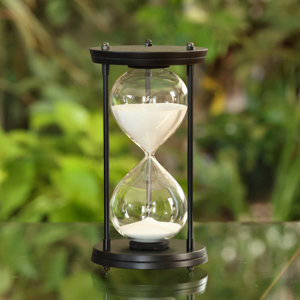 50 Minute Round Hourglass with Metal Spindles - Natural or White Sand - Perfect for Home Decor, Office Desk, Meditation Timer & Gift Ideas