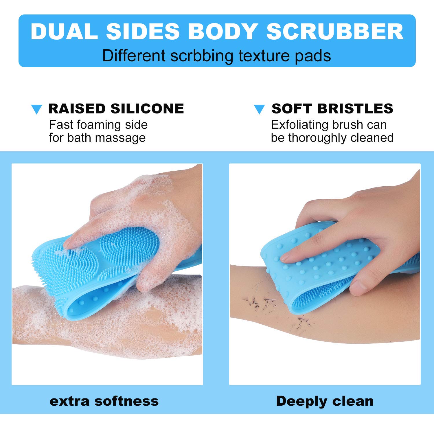 Exfoliating Silicone Bath Body Brush with Long Strap - Soft Back Scrubber for Shower, Deep Cleansing & Massage, Easy to Clean & Lathers Well - Perfect for Exfoliation, Back Cleaning & Relaxing Bath Time
