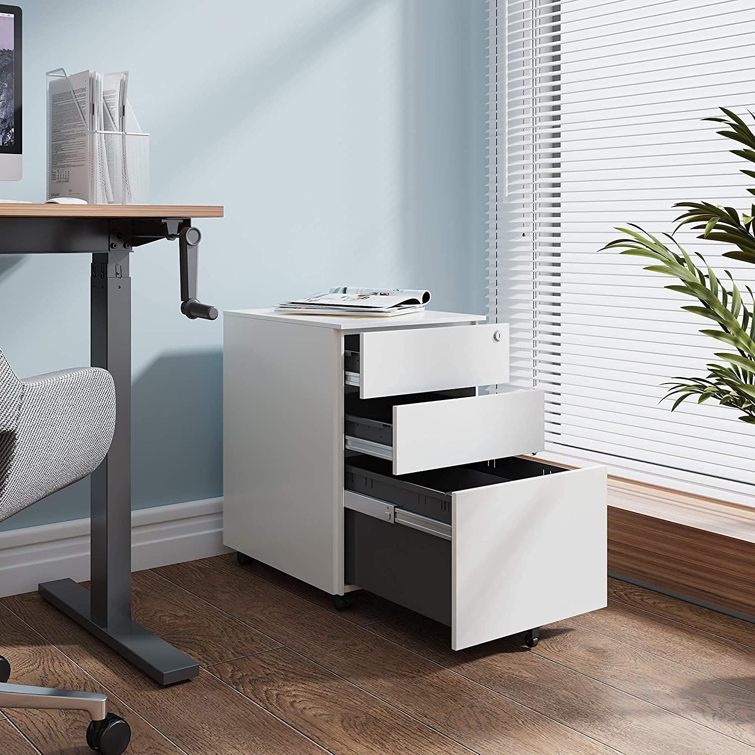 DEVAISE 3-Drawer Rolling File Cabinet with Lock - Fully Assembled Under Desk Storage Organizer for Home Office - White | Perfect for Document Organization & Small Space Storage Solutions