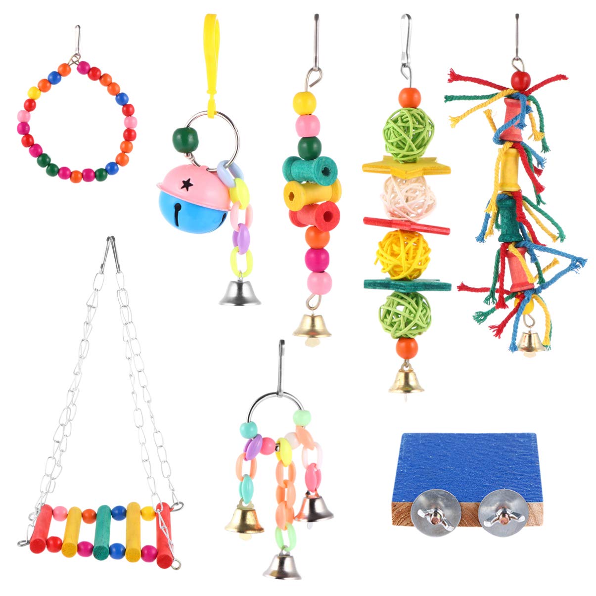 Balacoo Wooden Parrot Swing Toy with Bell - Chewable Hanging Bird Toy for Parrots, Parakeets & Small Birds - Perfect for Cage Play & Exercise