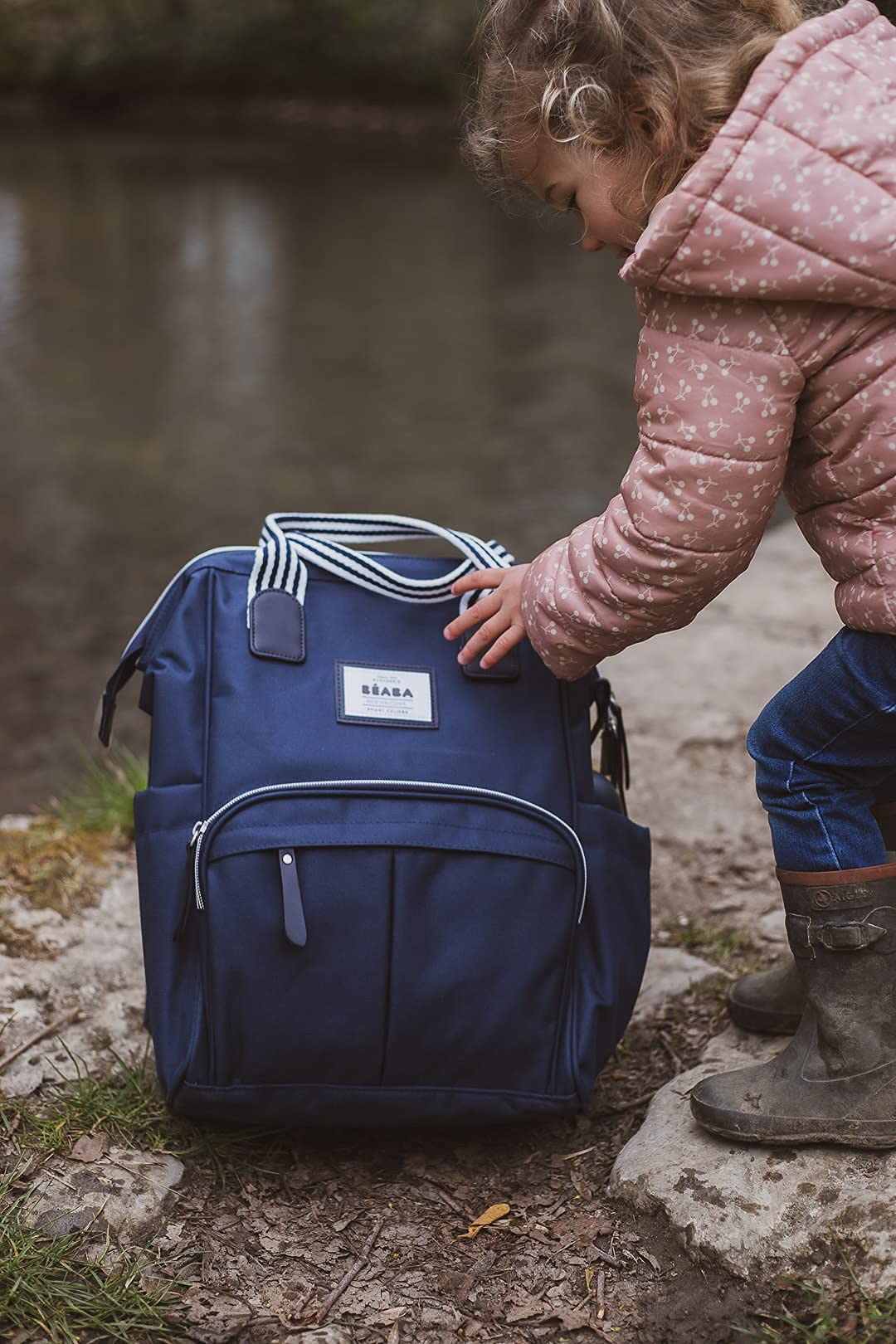 BEABA Wellington Diaper Bag Backpack - Waterproof Baby Travel Backpack for Moms & Dads with Changing Pad & Stroller Straps | Multi-Functional Nursery Organizer for Boys & Girls | Perfect for Daycare, Travel & Daily Use (Navy)