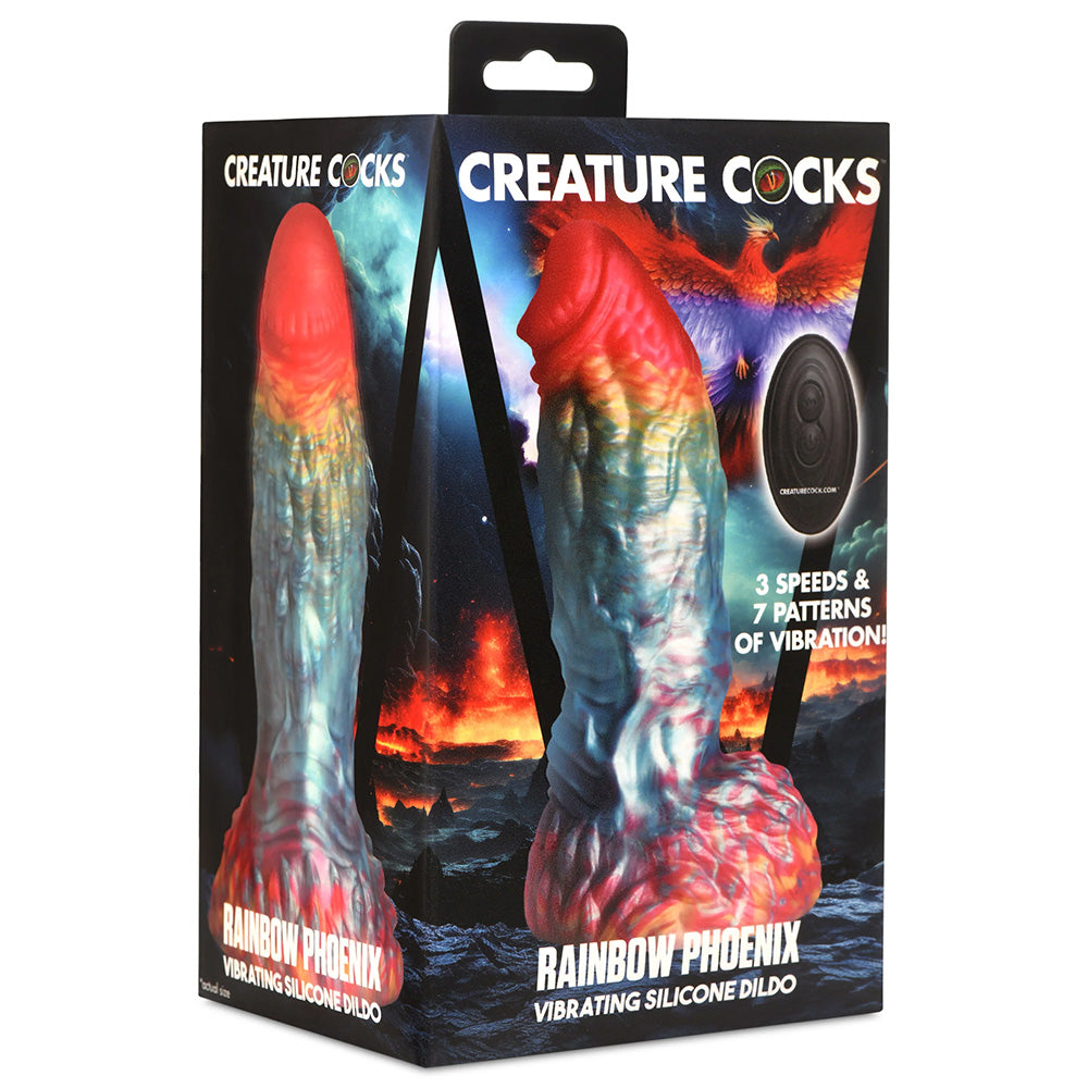 Rainbow Phoenix Vibrating Monster Dildo - Large Fantasy Creature Cock for Intense Pleasure | Powerful Vibrations, Lifelike Texture | Perfect for Couples Play & Solo Fantasy Adventures