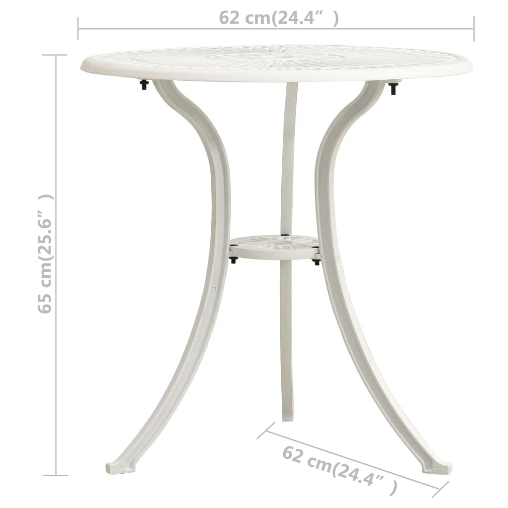 White Cast Aluminum Outdoor Dining Table with Iron Legs - 24.4x24.4x25.6 Inch Patio Table for Poolside, Garden & Backyard Dining | Indoor Outdoor Use