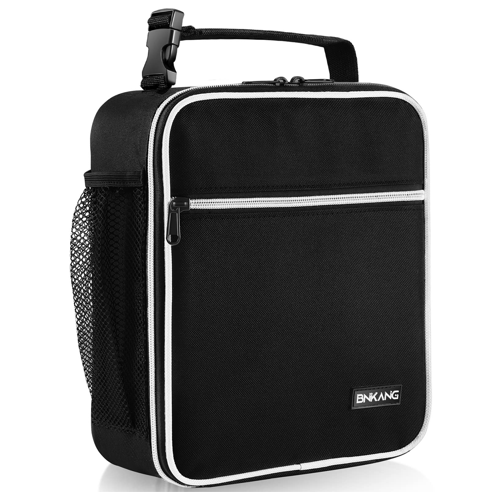 Insulated Lunch Box for Adults - Reusable & Durable Small Lunch Bag Tote for Men & Women, Black with White - Perfect for Work, School, Picnics & Outdoor Activities