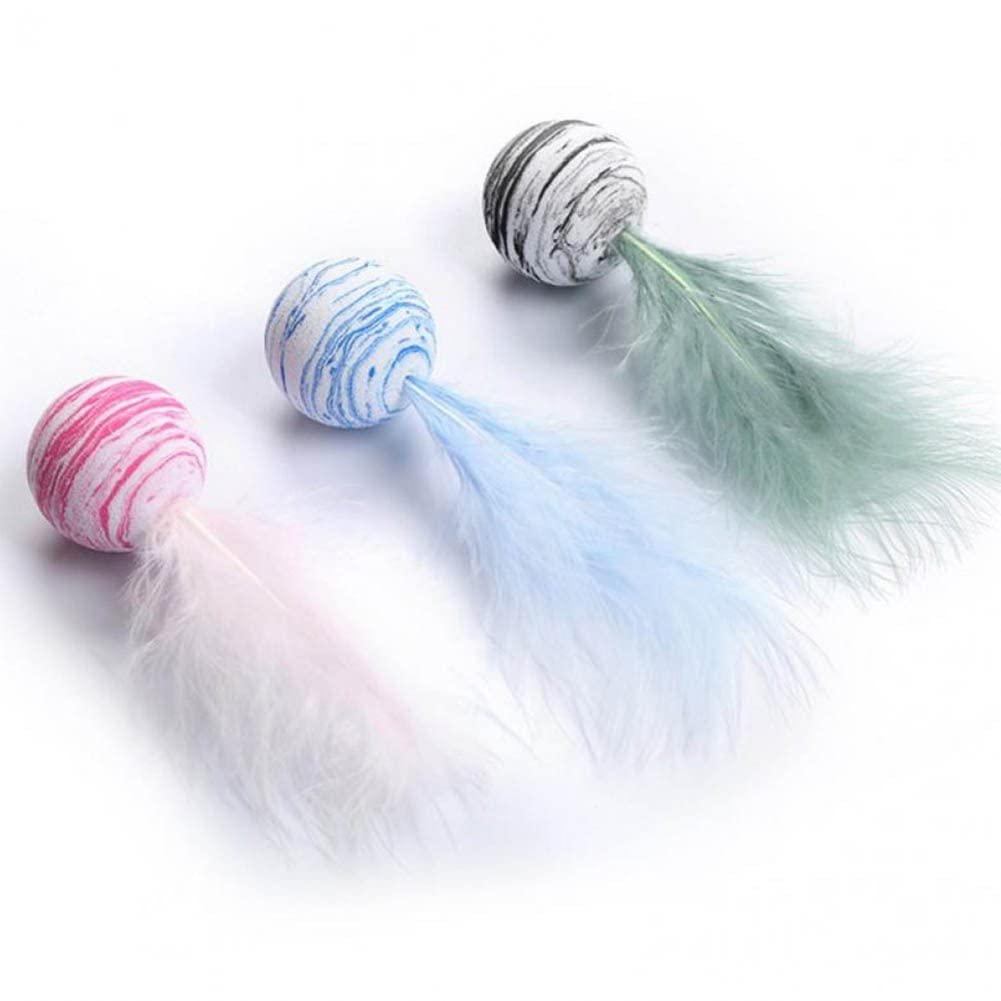 3pcs Bouncy Cat Toys with Feathers - Soft Interactive Kitten Balls for Indoor Play, Exercise & Training - Perfect for Playtime, Bonding & Stimulation