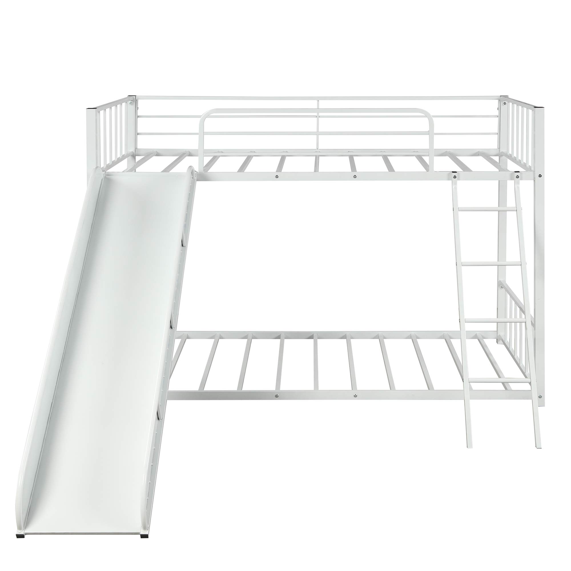 KLMM Heavy Duty Metal Bunk Bed with Slide & Safety Guard Rails - Twin Size Kids/Teens Bed Frame with Inclined Ladder - Perfect for Small Bedrooms, Shared Kids Rooms & Sleepovers