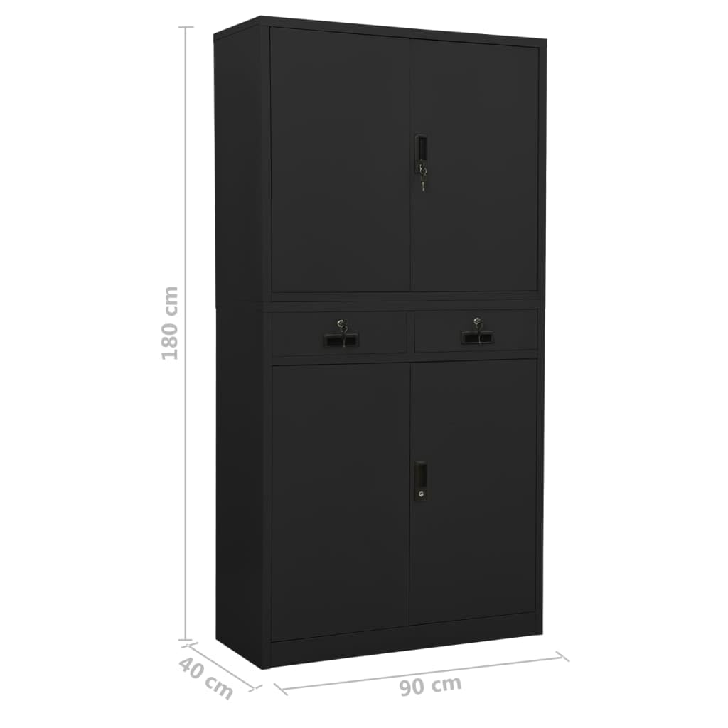 vidaXL Lockable Metal Office Storage Cabinet - Home & Office Filing Cabinet with Key Lock, Industrial Style Anthracite Steel - Perfect for Home Office, Garage, and Industrial Storage