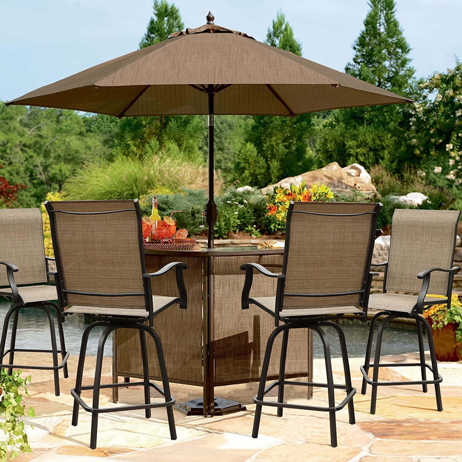 MAISON ARTS Outdoor Bar Stools Set of 6 - Swivel Patio Chairs with High Back, 300 lb Capacity Bar Height Stools for Deck, Backyard & Garden | Perfect for Outdoor Dining, Poolside Lounging & Entertaining