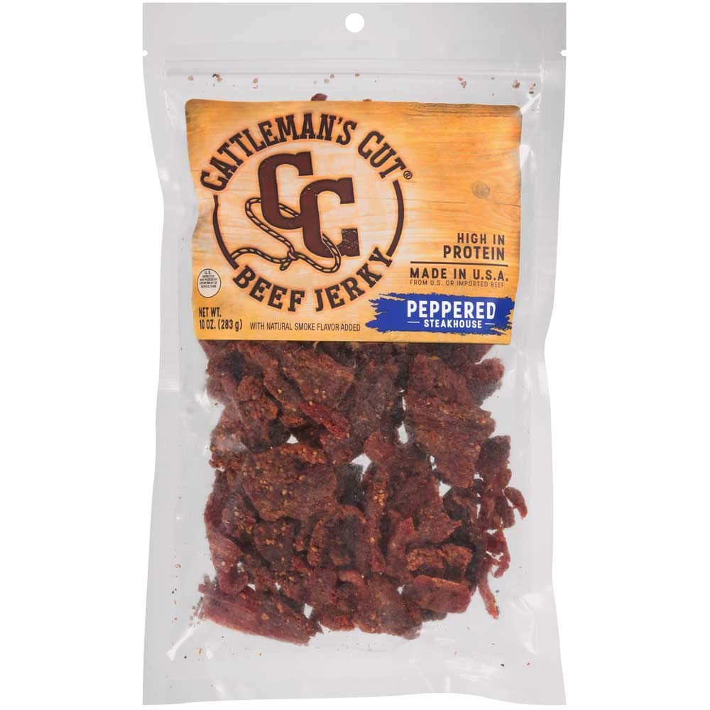 Lowrey's Cattleman's Cut Peppered Steakhouse Beef Jerky - 10oz (Pack of 10) | Premium Dried Meat Snack for Camping, Hiking & Road Trips | High Protein Keto-Friendly Jerky
