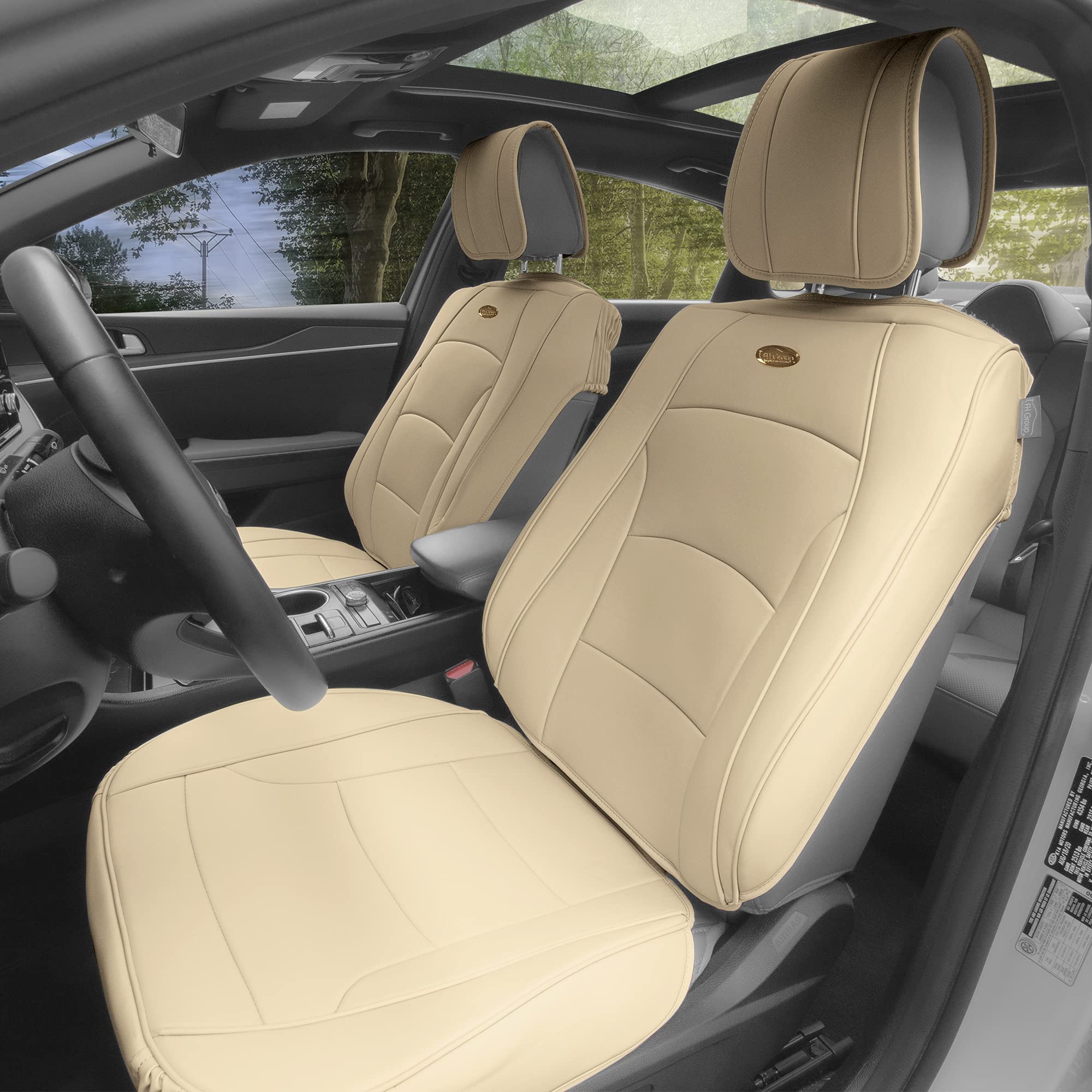 FH Group 2-Pack Faux Leather Car Seat Covers - Universal Fit Waterproof Seat Protectors for Cars, Trucks & SUVs | Premium Beige Cushion Covers for Comfort & Style | Perfect for Daily Commute, Road Trips & Vehicle Protection