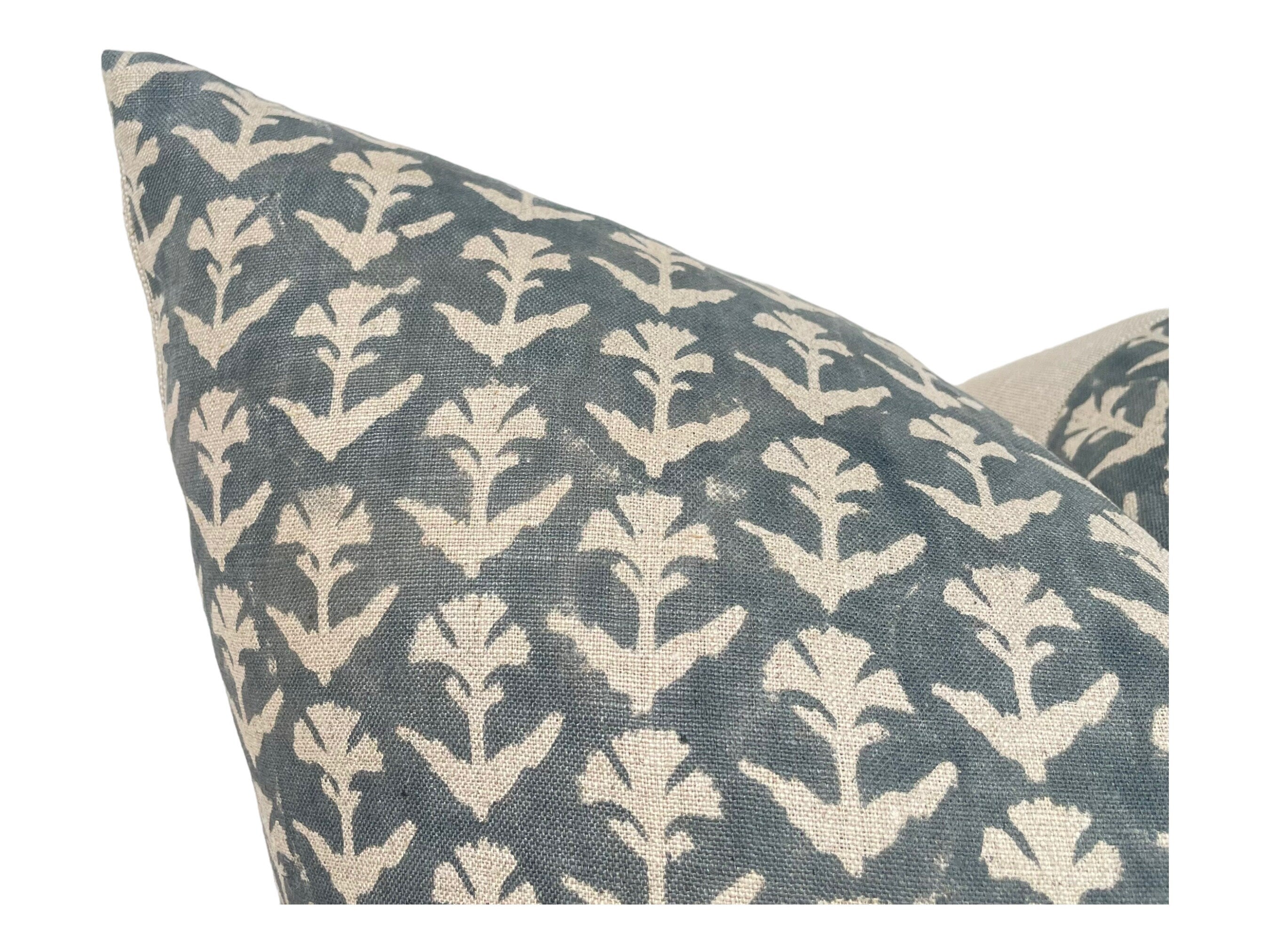 Clovis Block Print Designer Pillow Cover - Gray Blue Bohemian Style Decorative Pillow Case for Sofa, Bed & Home Decor