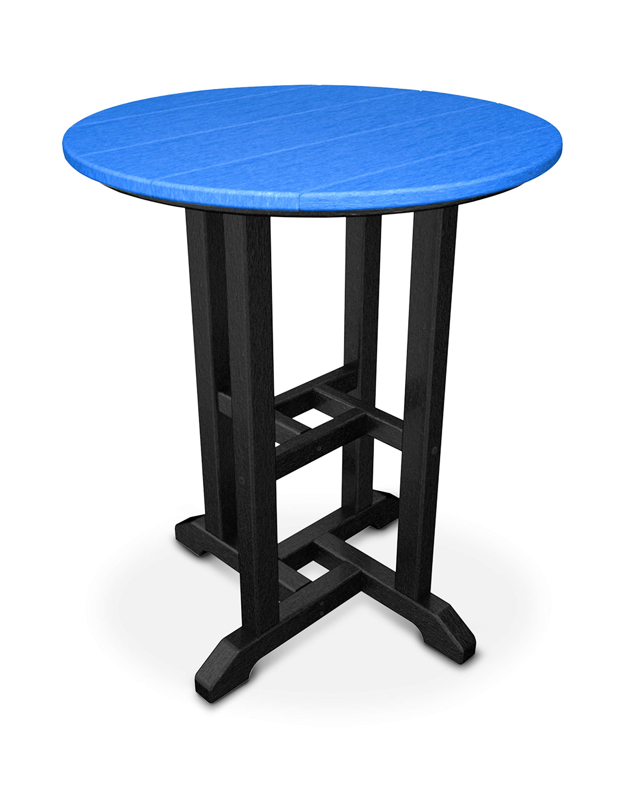 POLYWOOD RT224FBLPB 24-Inch Round Outdoor Dining Table - Black Frame with Pacific Blue Top - Weather-Resistant Poly Lumber - Perfect for Patio, Deck, Poolside & Backyard Dining