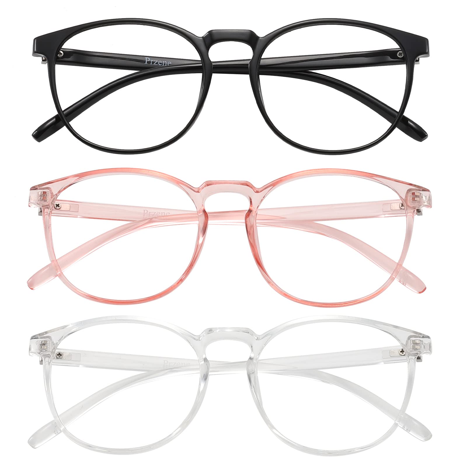 Blue Light Blocking Glasses for Women & Men - Retro Round Computer Glasses with UV Protection - Anti Eye Strain & Glare Reduction for Gaming & Screen Use (3-Pack) - Perfect for Office Work, Online Classes & Nighttime Device Use