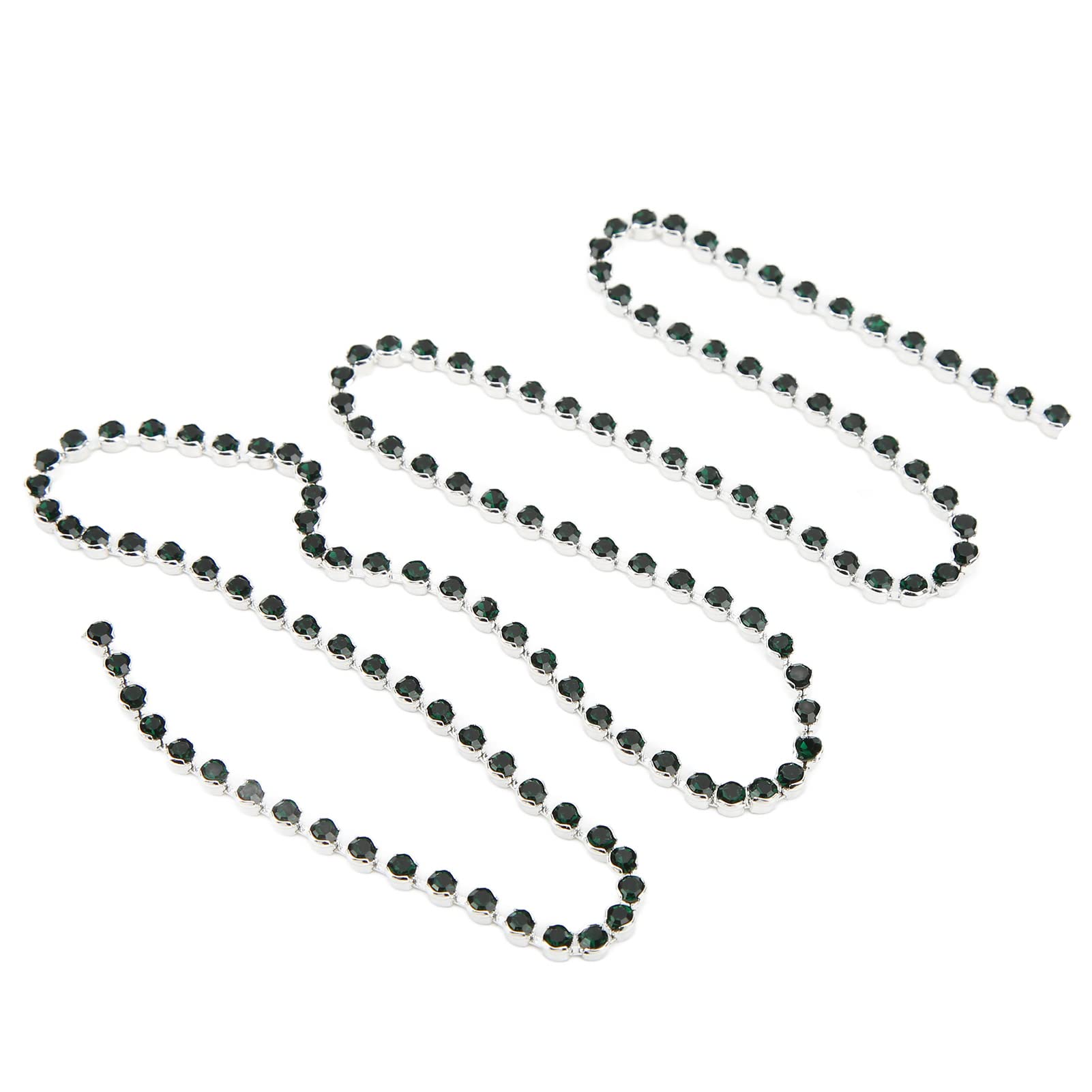 5 Yards Dark Green Rhinestone Chain with Silver Background - DIY Jewelry Making, Gift Box Decoration, Craft Supplies | Perfect for Necklace Design, Wedding Decor, Party Favors & Scrapbooking
