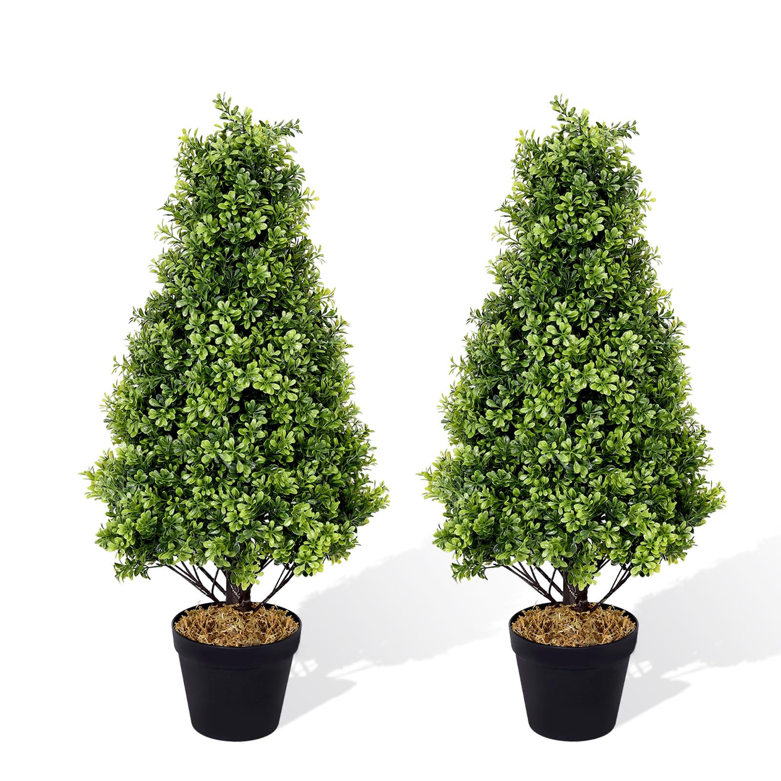 2.5ft Artificial Topiary Trees Outdoor - Set of 2 Faux Boxwood Plants for Porch, Garden & Patio Decor - UV Resistant Fake Shrubs for Year-Round Greenery