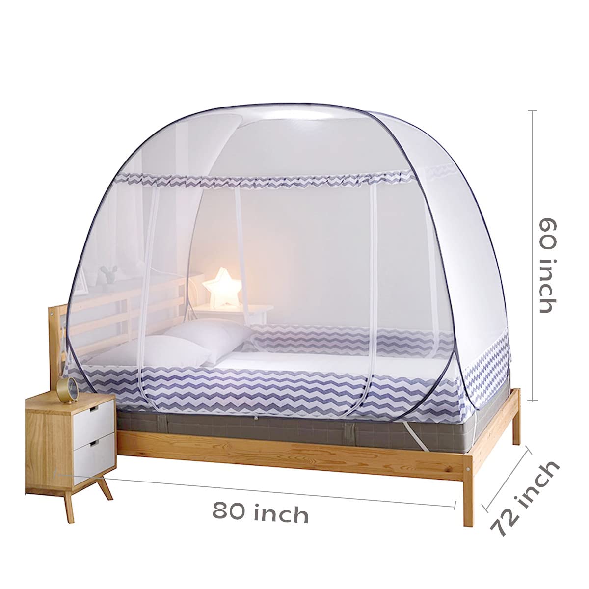 Jsanh Pop Up Mosquito Net for Bed - Queen Size 80 x 72 x 60 Inch - Foldable Mosquito Netting with Bottom for Twin, King & Queen Beds - Baby & Adult Friendly - Perfect for Camping, Travel & Outdoor Use