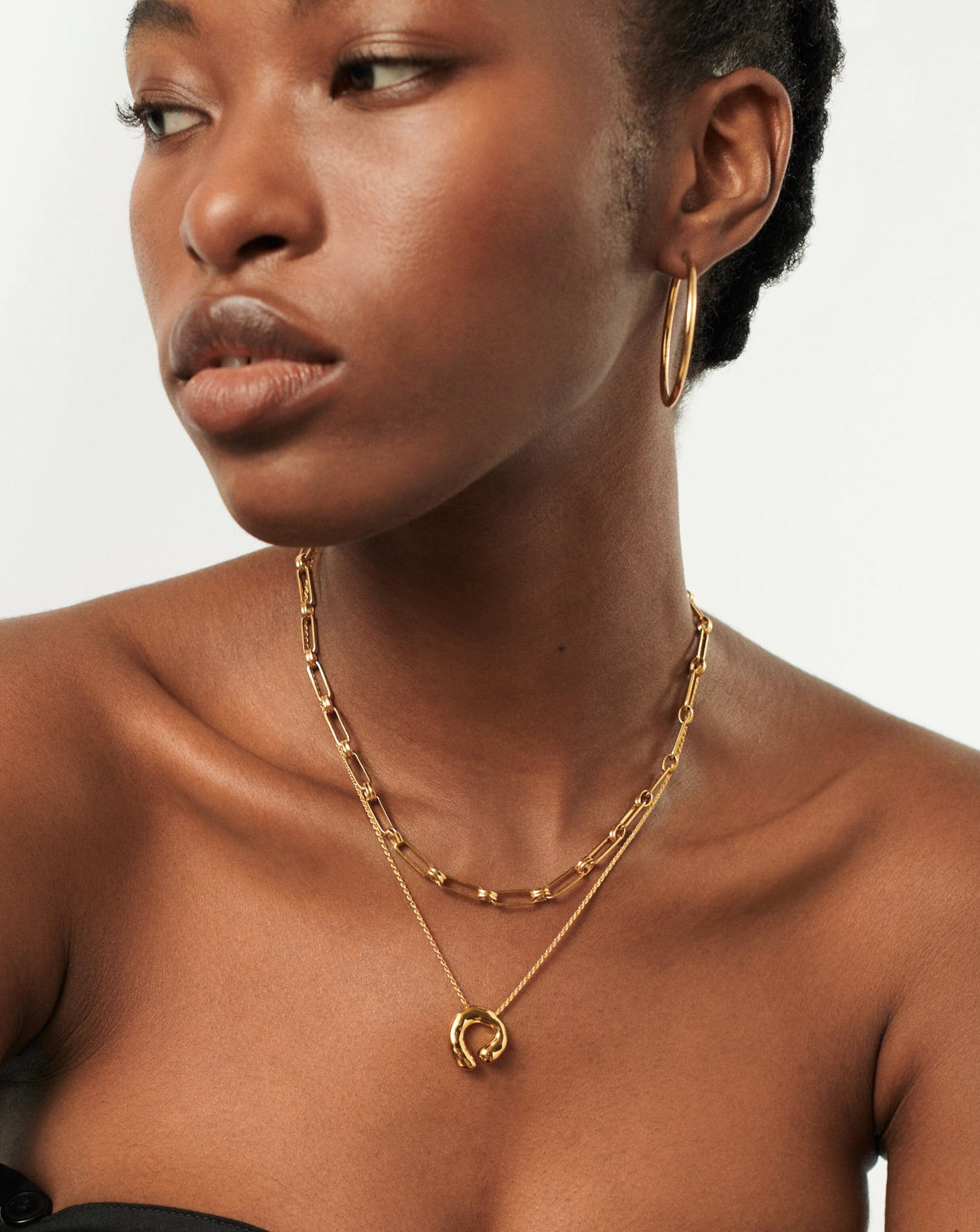 18k Gold Plated Molten Open Pendant Necklace for Women - Elegant Layering Jewelry for Everyday Wear, Date Nights & Special Occasions