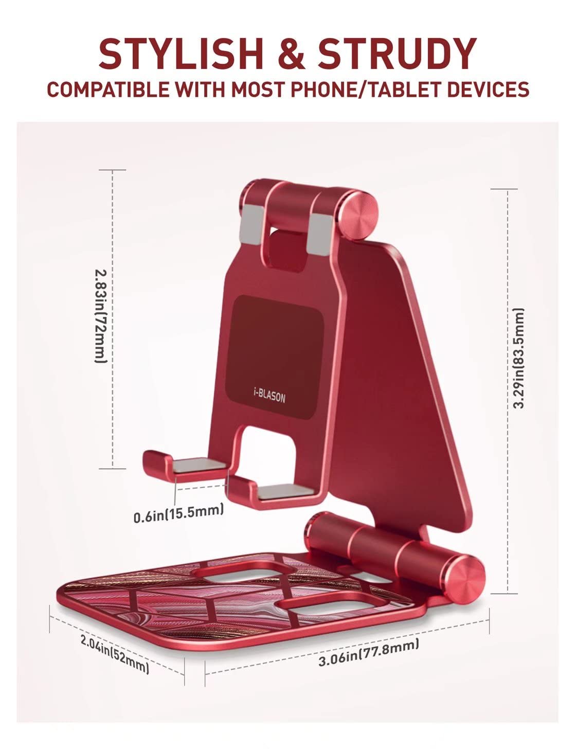 i-Blason Universal Foldable Cell Phone Stand Holder for Desk - Compatible with iPhone 16/15/14/13 Pro Max & All Smartphones - Adjustable Phone Stand for Work, Study, Video Calls & Watching Movies (Red)