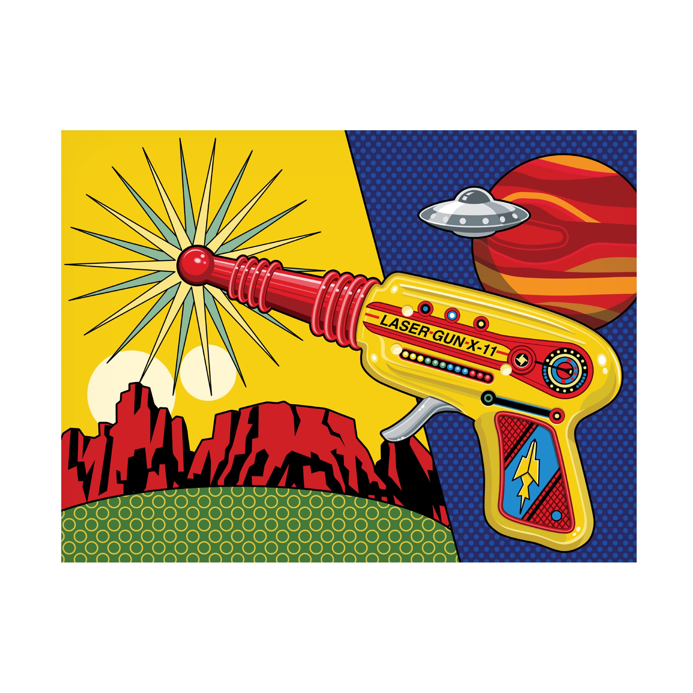 Vintage Toy Laser Gun Canvas Art Print by Ron Magnes - Retro Sci-Fi Wall Decor for Game Rooms, Man Caves & Collectors