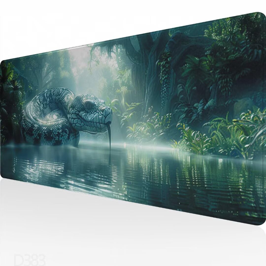 XXL Gaming Mouse Pad with Snake Design - 800x300mm Non-Slip Rubber Base & Stitched Edges - Perfect for Keyboard & Desk Setup - Ideal for PC Gaming, Office Work & Streaming