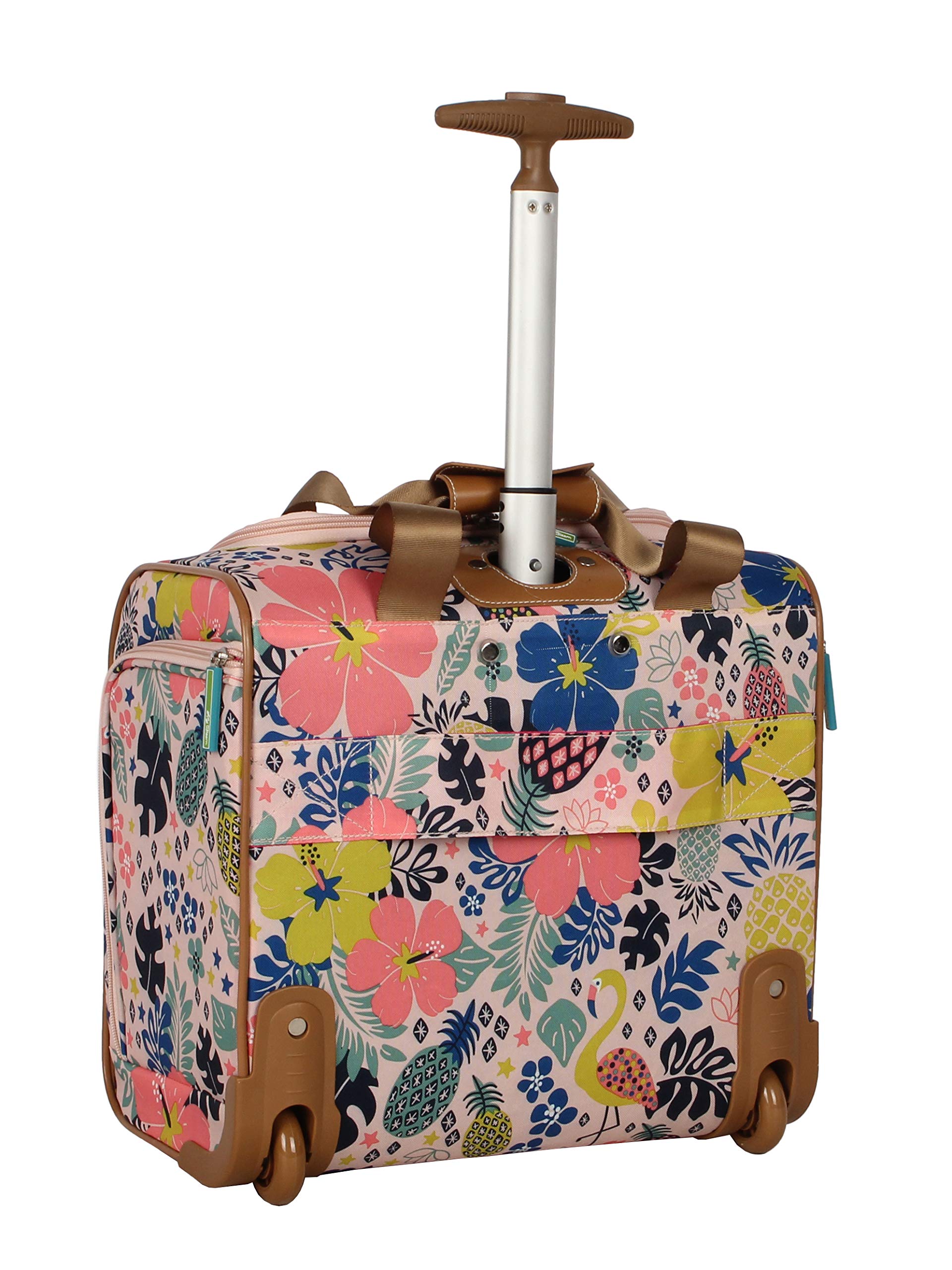 Lily Bloom Designer 15 Inch Carry On Luggage - Lightweight Weekender Overnight Business Travel Suitcase with 2 Rolling Wheels - Under Seat Rolling Bag for Women (Tropical Pineapple) - Perfect for Airplane, Train, and Weekend Getaways