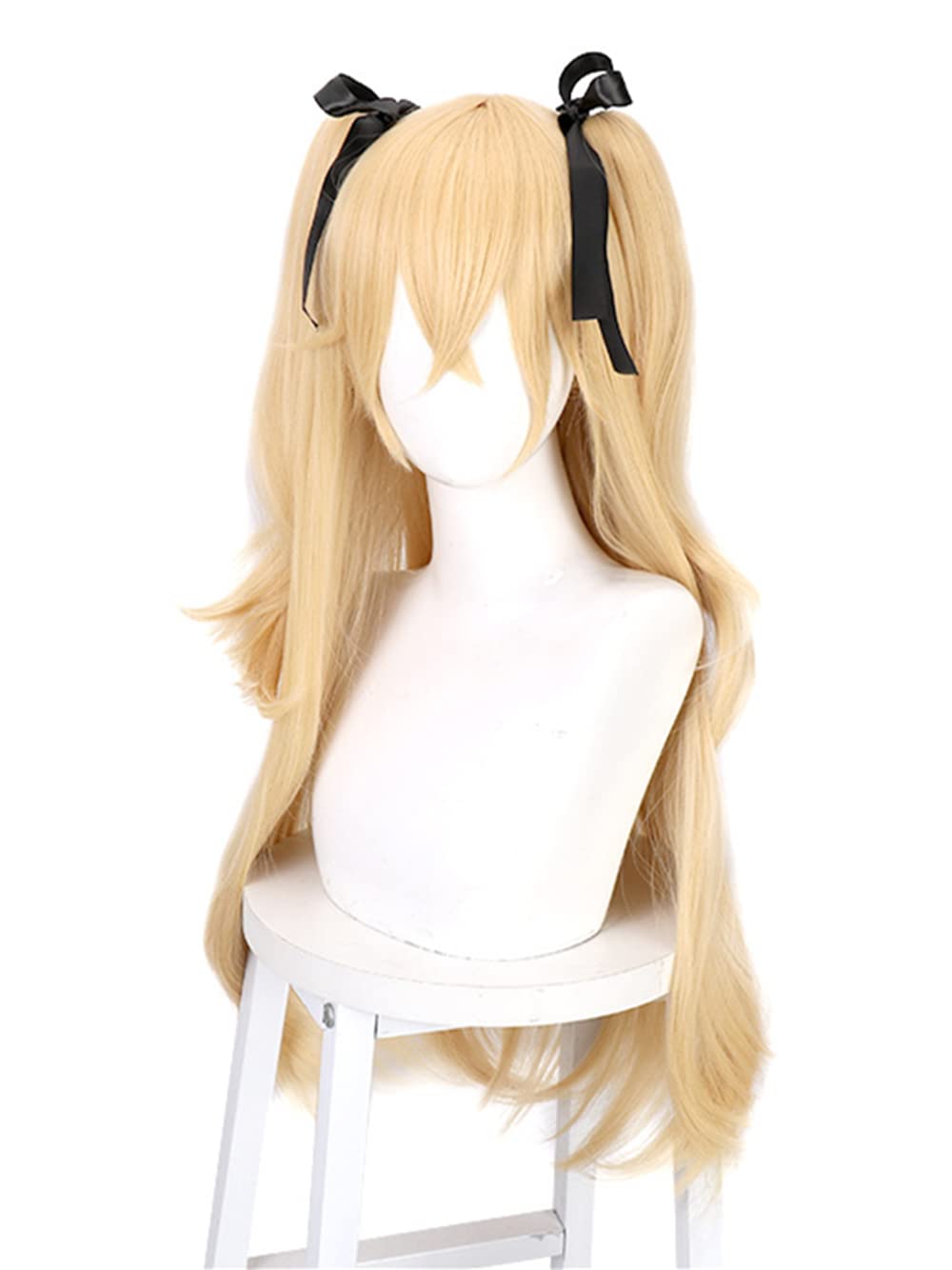 Golden Yellow Straight Synthetic Ponytail Wig with Ribbon - Fischl Cosplay Wig for Halloween, Anime Conventions & Costume Parties | Perfect for Cosplay, Roleplay & Themed Events
