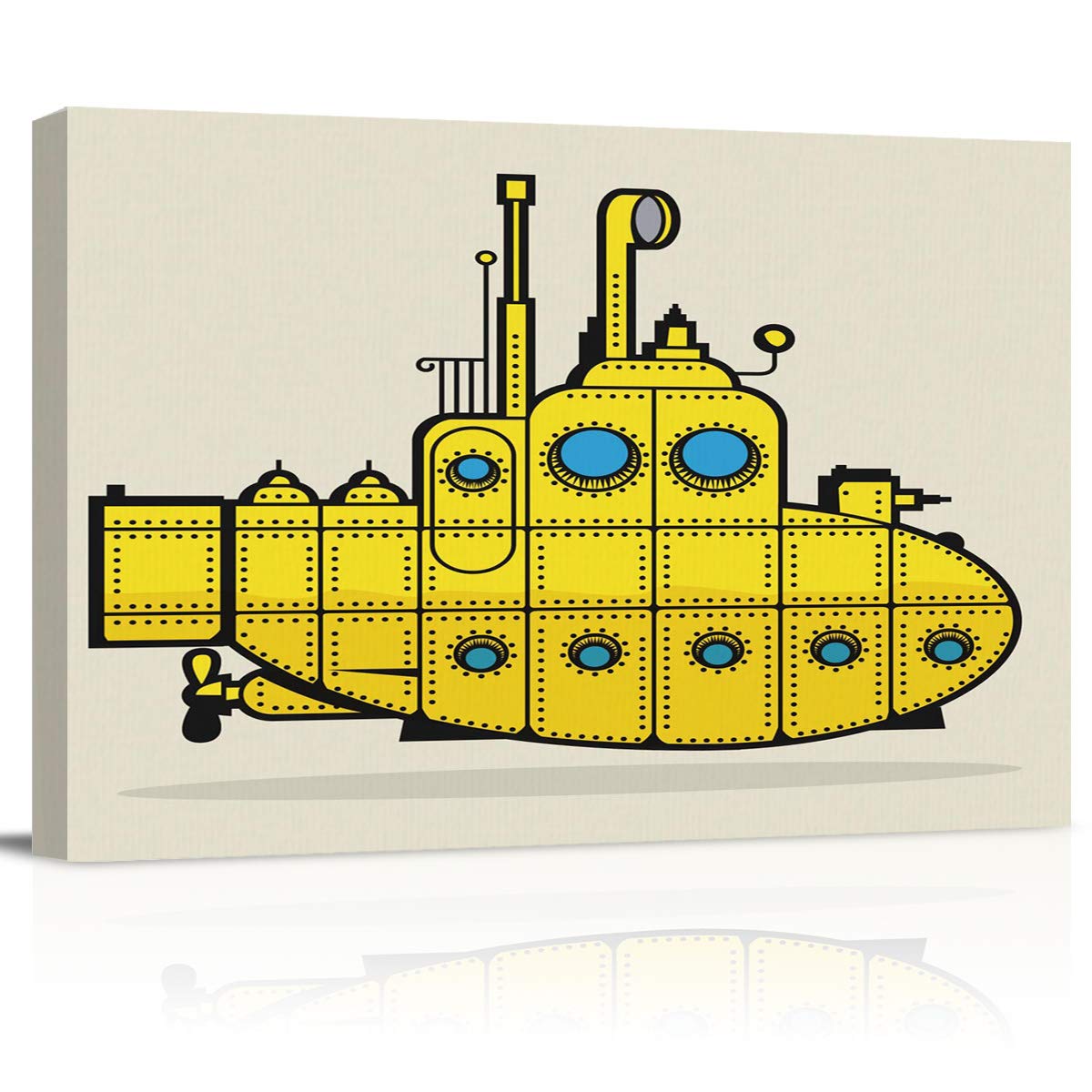 Yellow Submarine Funny Cartoon Canvas Print Wall Art - Abstract Framed Decor for Office, Living Room, Bedroom & Bathroom (24x32in) - Perfect for Home Decor, Gifts & Coastal Themed Spaces