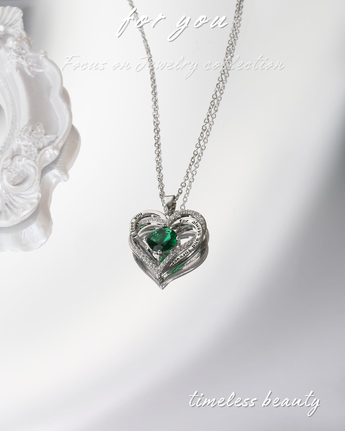 Elegant Silver Heart Necklace for Women - Emerald Birthstone Jewelry, Perfect Birthday Gift for Mom & Anniversary Present | Ideal for Special Occasions & Everyday Wear