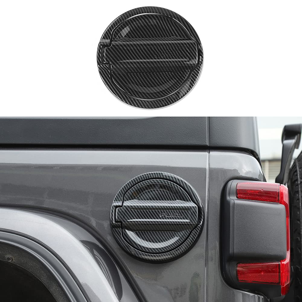 ABS Carbon Fiber Grain Fuel Door Gas Cap Cover for Jeep Wrangler JL 2018+ - Exterior Accessories & Trim Upgrade - Perfect for Off-Roading & Car Customization