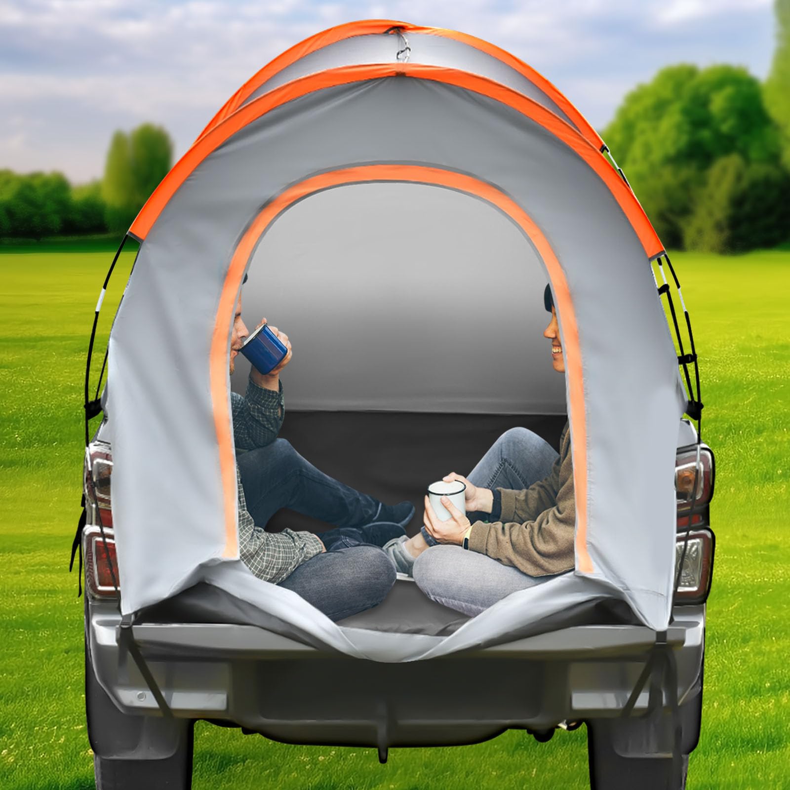Portable Pickup Truck Tent for Camping - Quick & Easy Automatic Setup with Fan, Light, Cushion & Storage Bag | Waterproof Truck Bed Tent for Outdoor Adventures, Road Trips & Tailgating