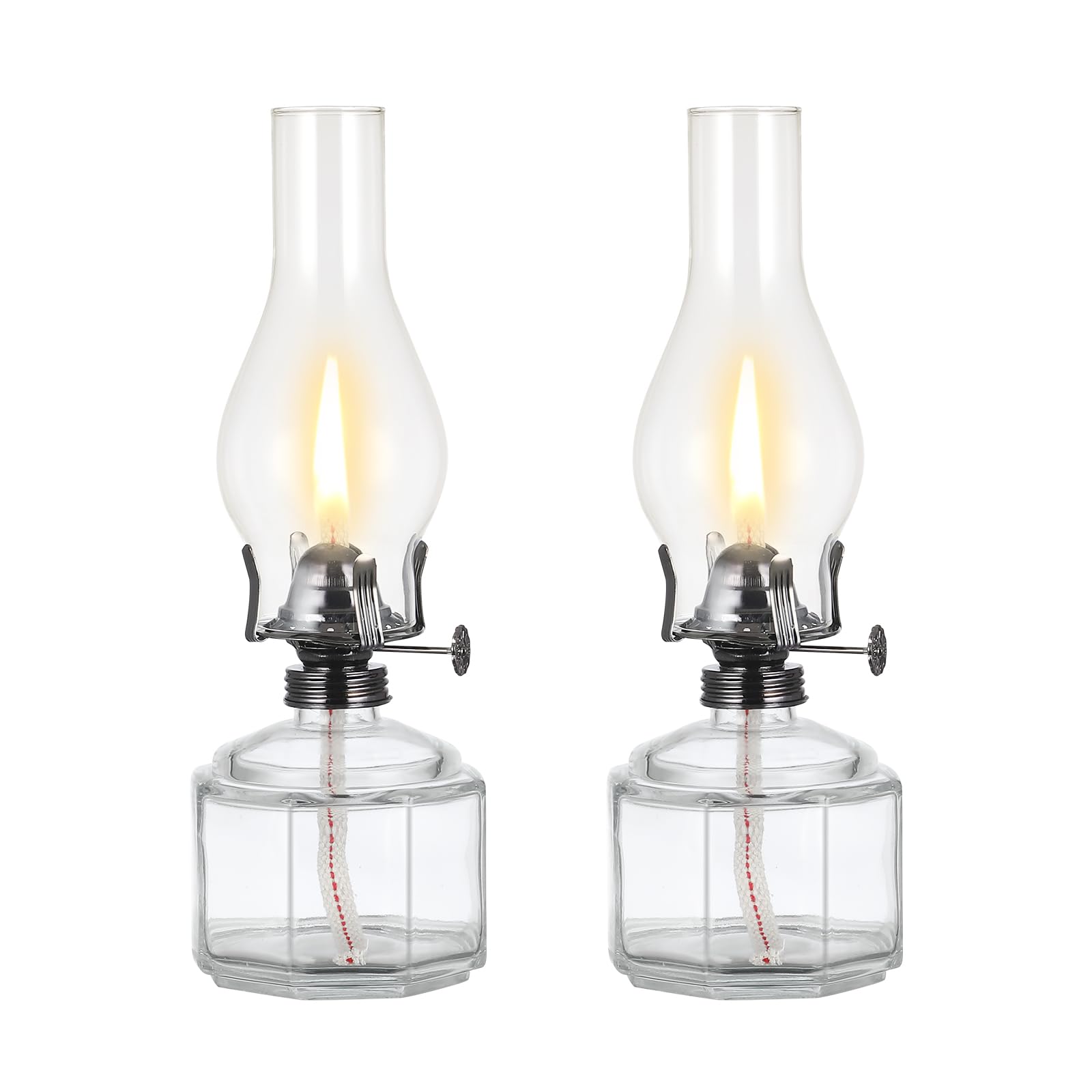 2 Pack Large Vintage Glass Kerosene Oil Lamps - 12.5 Inch Antique Black Hurricane Lanterns with Clear Chamber for Indoor Decor, Emergency Lighting, Power Outages, Camping & Rustic Home Décor