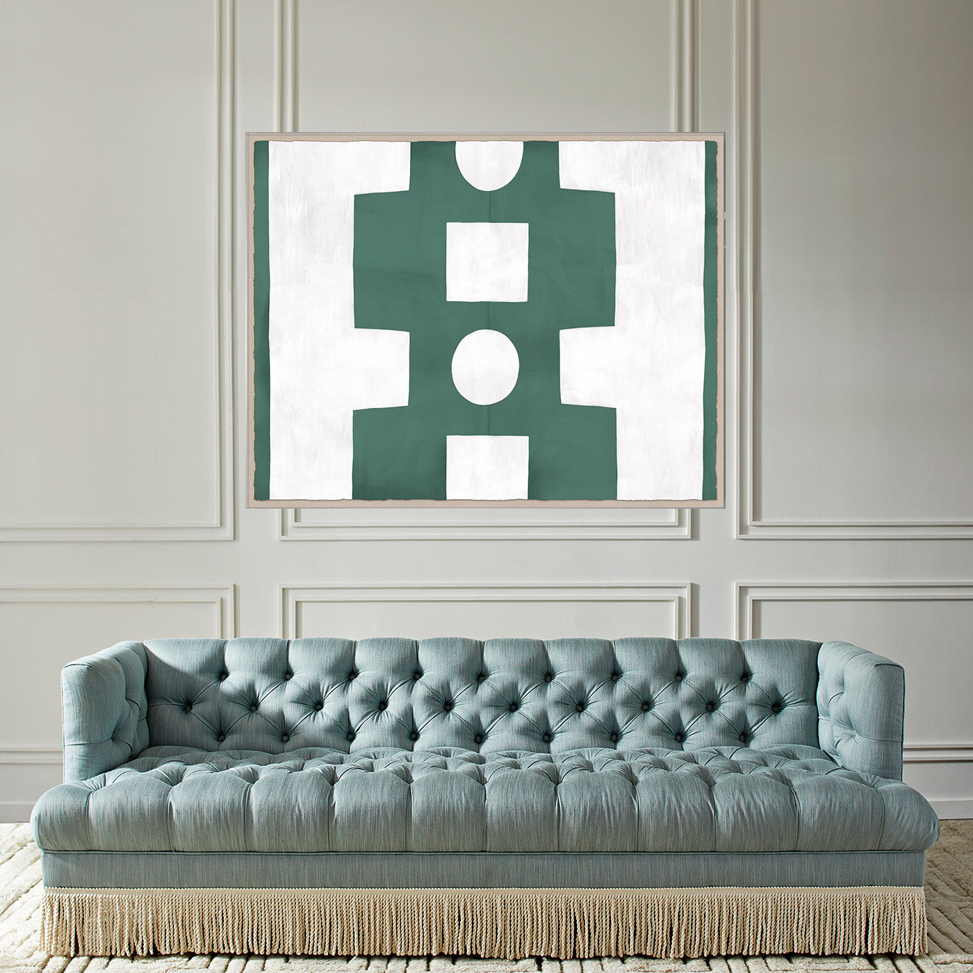 Paule Marrot Green and White Abstract Art Print - Modern Wall Decor for Living Room, Bedroom & Office