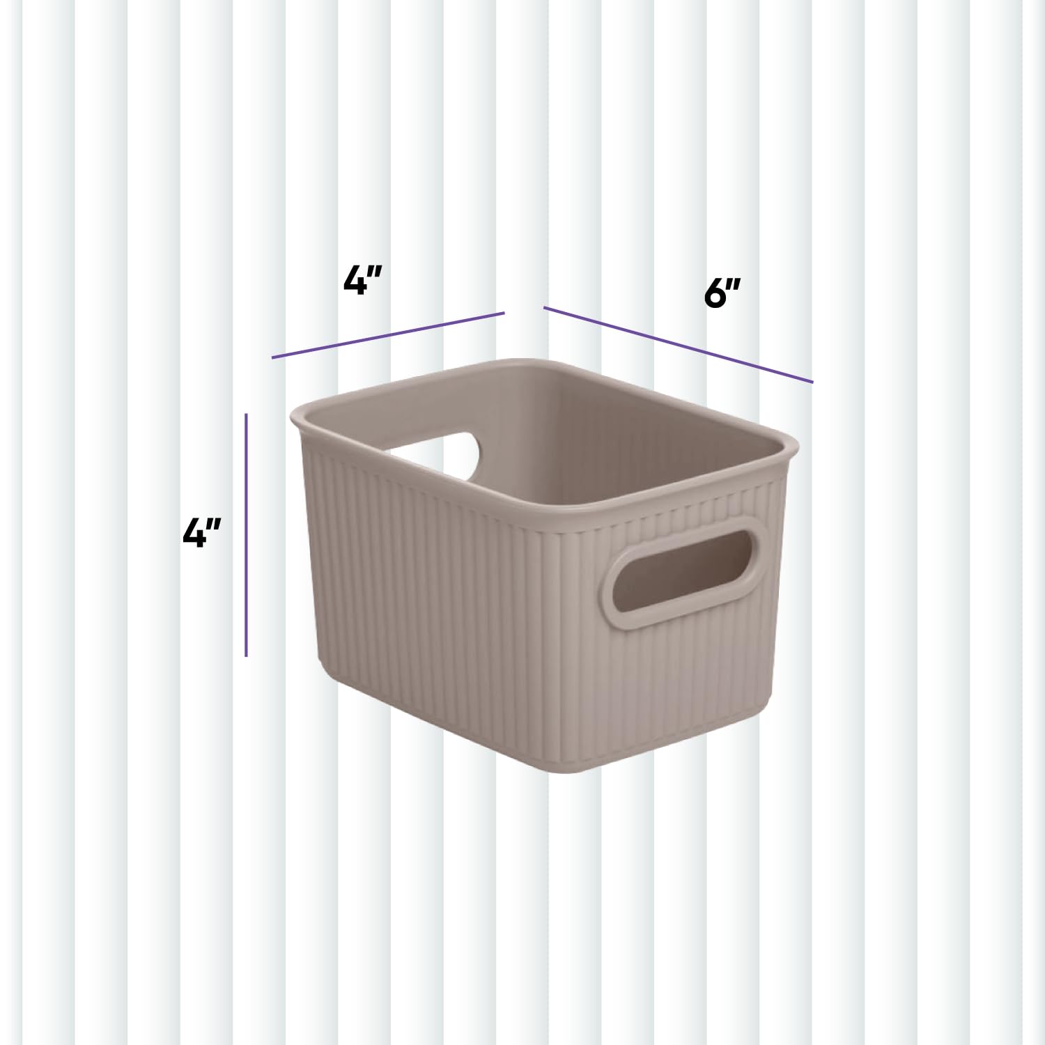 Superior Ribbed Plastic Storage Bins - 4 Pack Small Taupe Organizer Baskets for Home, Closet, Shelves & Drawers | 1.5L Decorative Open Container Boxes | Perfect for Bedroom, Bathroom & Office Organization