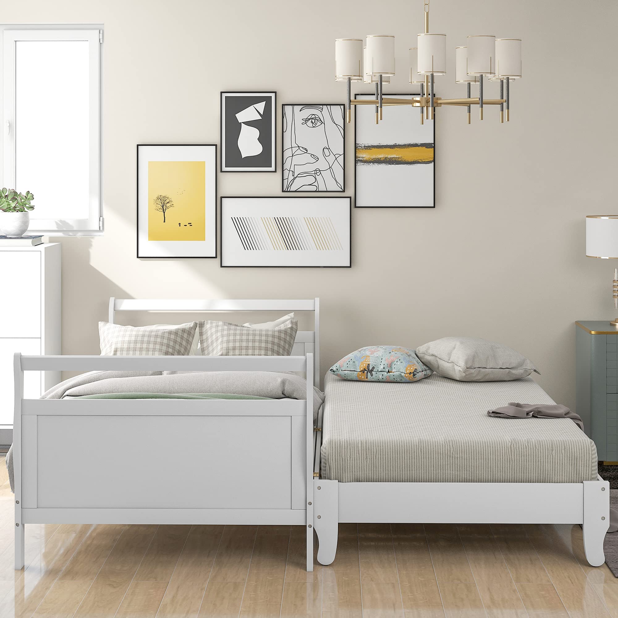 LZ LEISURE ZONE Twin Size Platform Bed Frame - Collapsible Pine Wood Bed with No Box Spring Needed - Sturdy & Space-Saving Design for Small Bedrooms, Guest Rooms & Dorm Rooms (White, Twin)