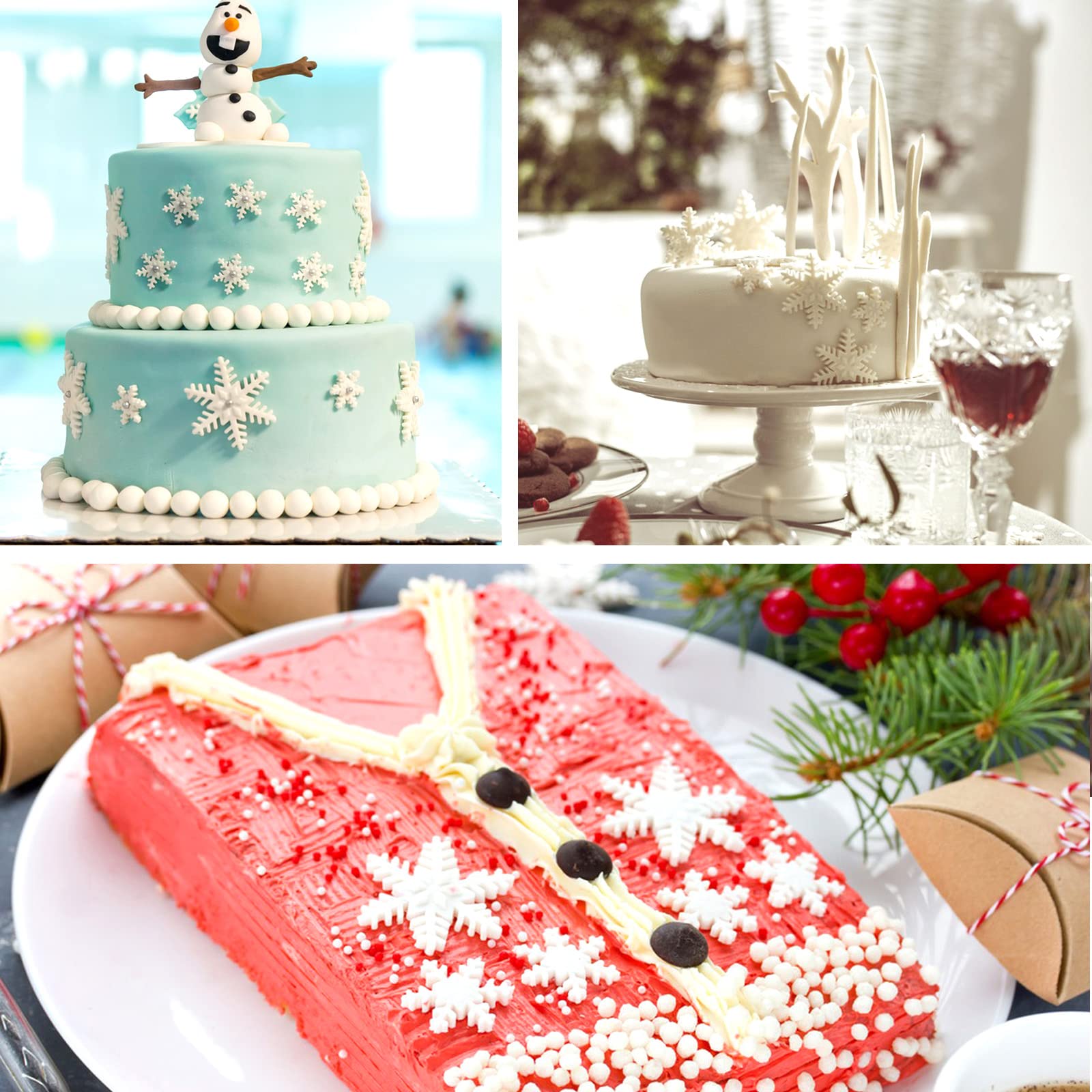 Christmas Silicone Baking Molds Set - Snowflake, Snowman, Tree, Holly Leaves & Santa Claus Designs for Fondant, Chocolate, Candy & Cake Decorating | Perfect for Xmas, New Year Party & Holiday Dessert Making