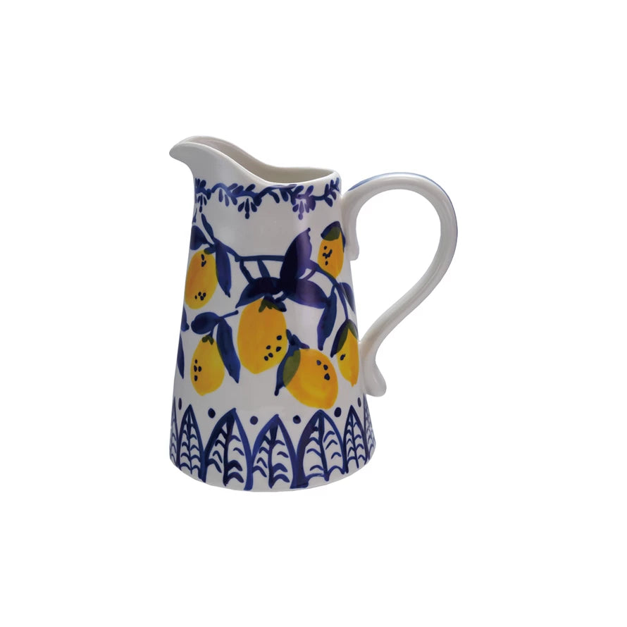 Blue and White Abstract Lemon Pitcher - Elegant Ceramic Pitcher for Summer Drinks, Iced Tea & Lemonade - Perfect for Kitchen, Dining Table & Outdoor Parties