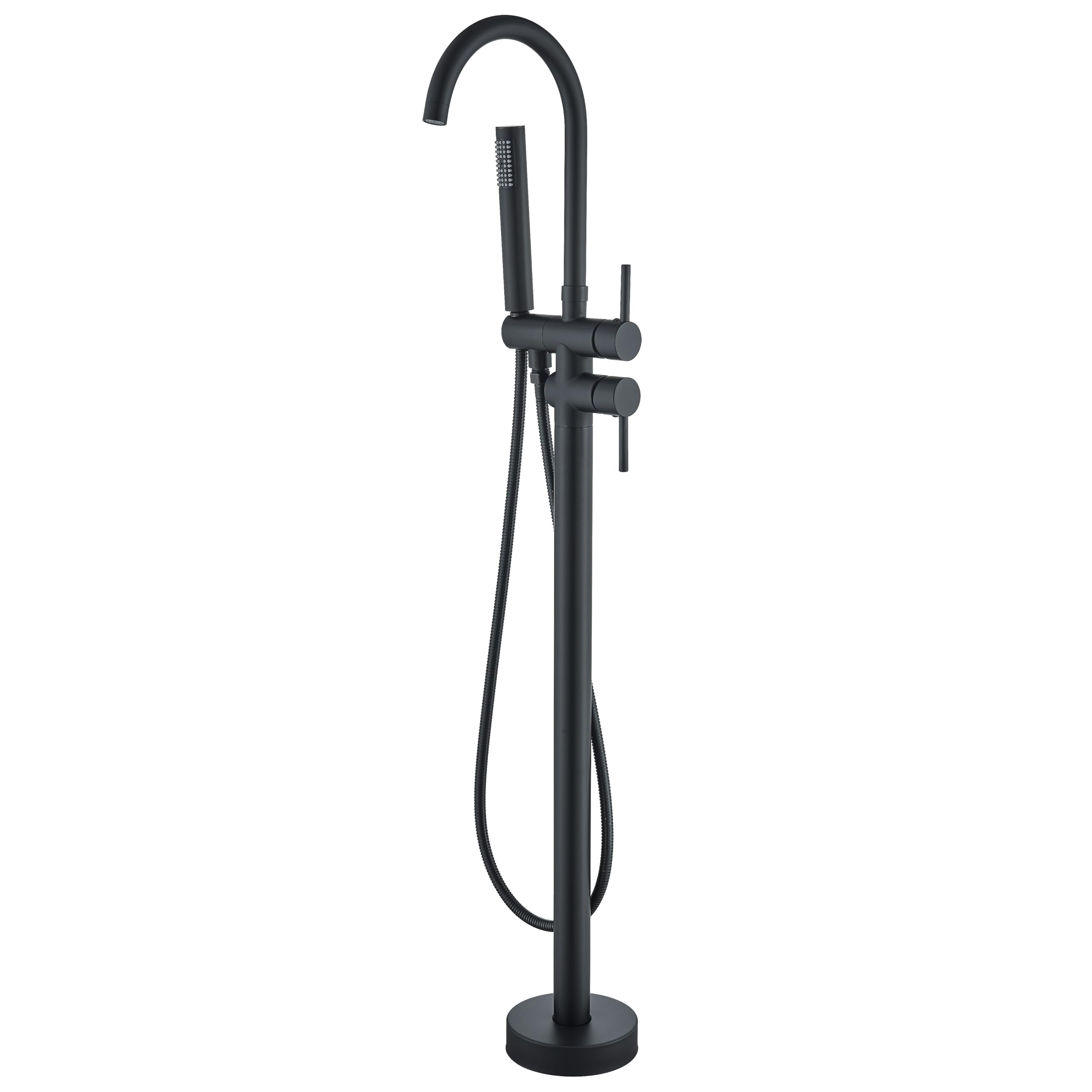 YAGATAP Freestanding Bathtub Faucet - Matte Black Floor Mount Tub Filler with High Flow Shower & Handheld Sprayer - Perfect for Modern Bathroom & Spa Relaxation