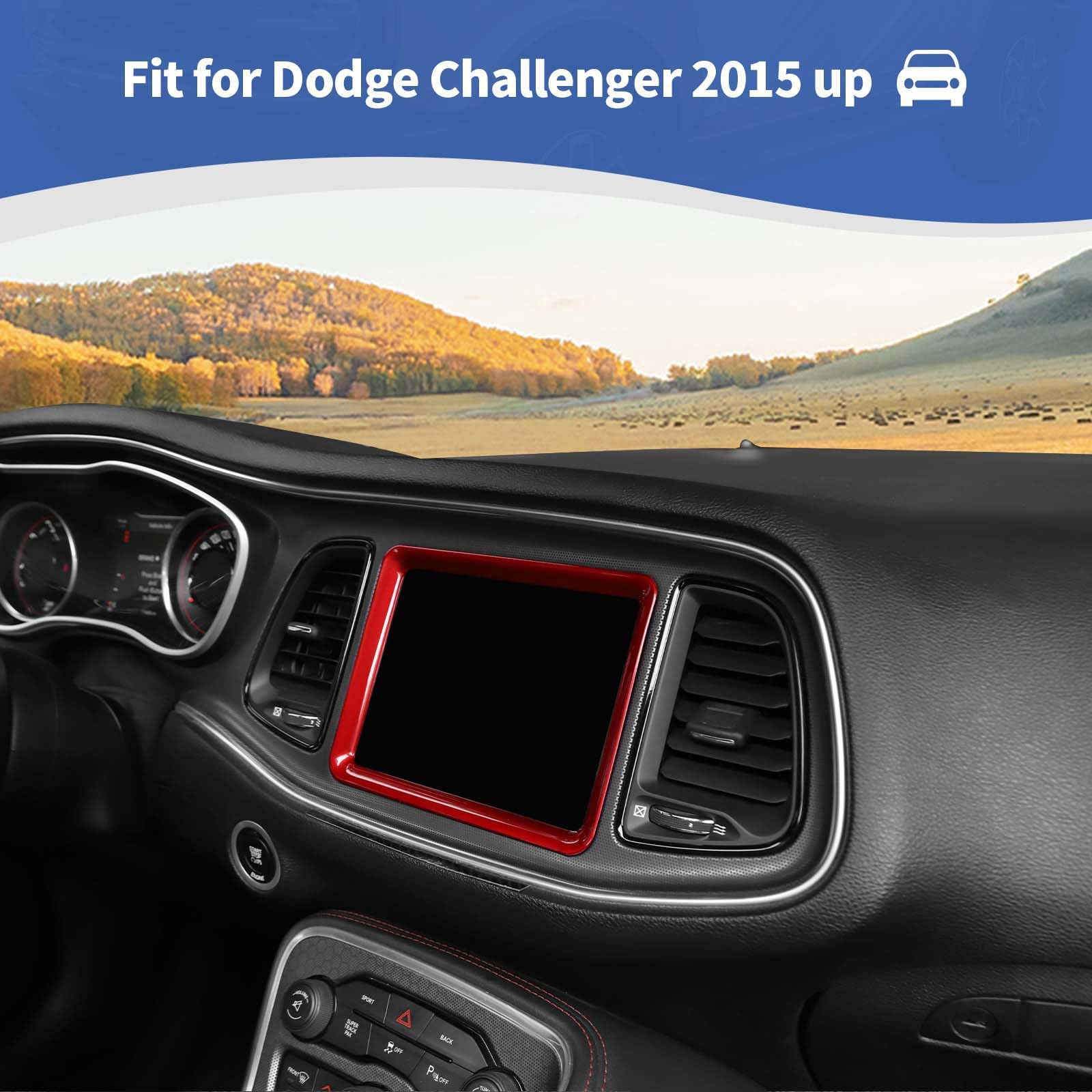RT-TCZ Red Dashboard Display Screen Trim Frame Cover for 2015-2023 Dodge Challenger | Interior Accessories Upgrade | Perfect for Car Enthusiasts & Customization Projects